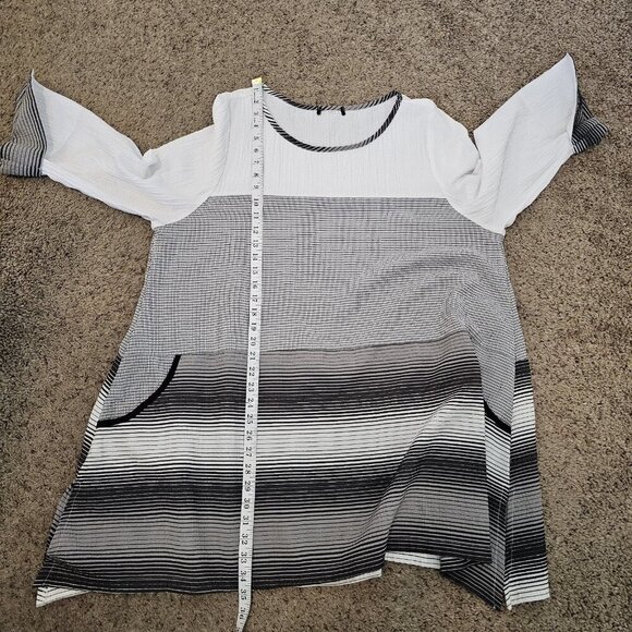 Moon Light Textured Check Striped Oversized Lagenlook Flowy Artsy Tunic Top XXL - Picture 7 of 7